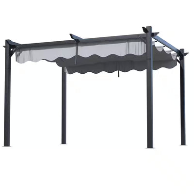 10 Ft. W X 12 Ft. D Gray Outdoor Patio Pergola with Retractable Sun Shade Canopy Cover