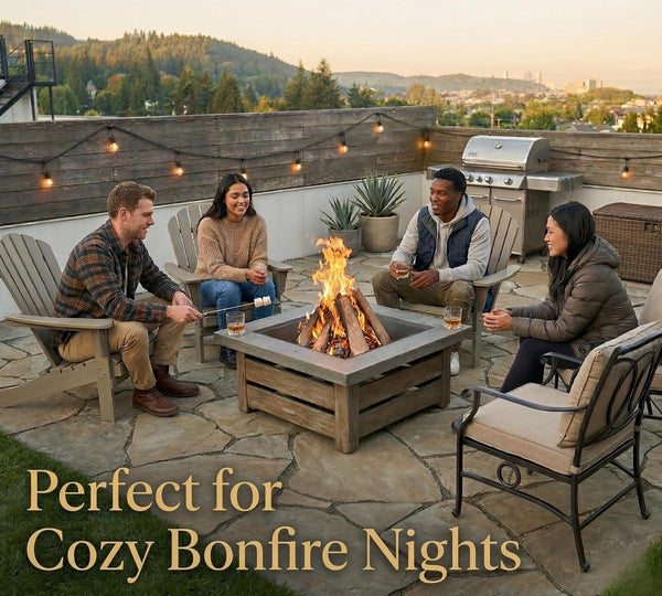34" Wood Burning Fire Pit, Outdoor Fire Pit Table for Patio Backyard Garden, Large Square Fire Pit for Outside, Metal Firepit with Removable Lid, Mesh Cover, Poker