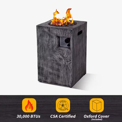 Outdoor Propane Fire Pit, 30000 BTU Column Propane Fire Pit, Wood-Look Surface
