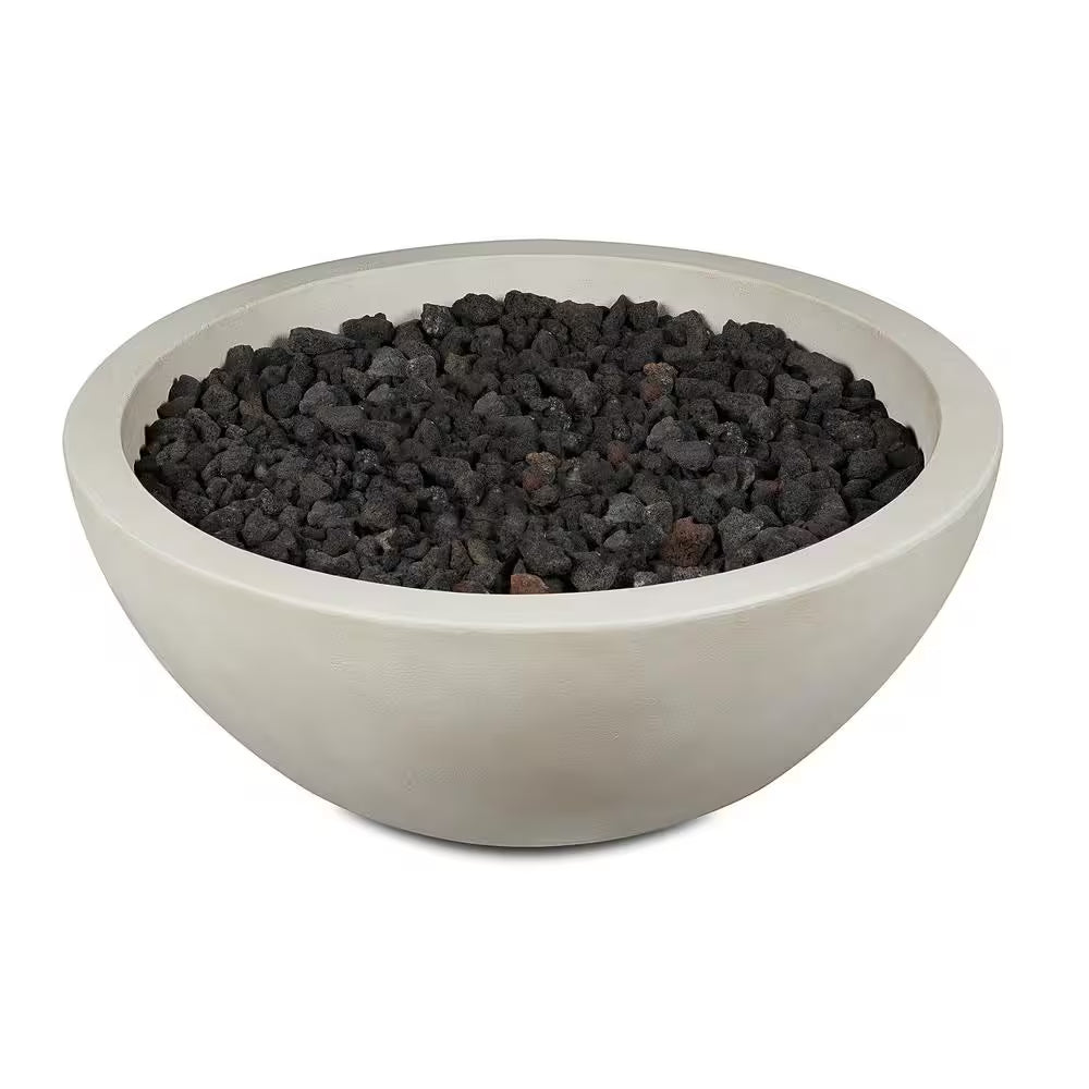 Pompton 38 In. round Concrete Composite Propane Fire Pit in Fog with Vinyl Cover