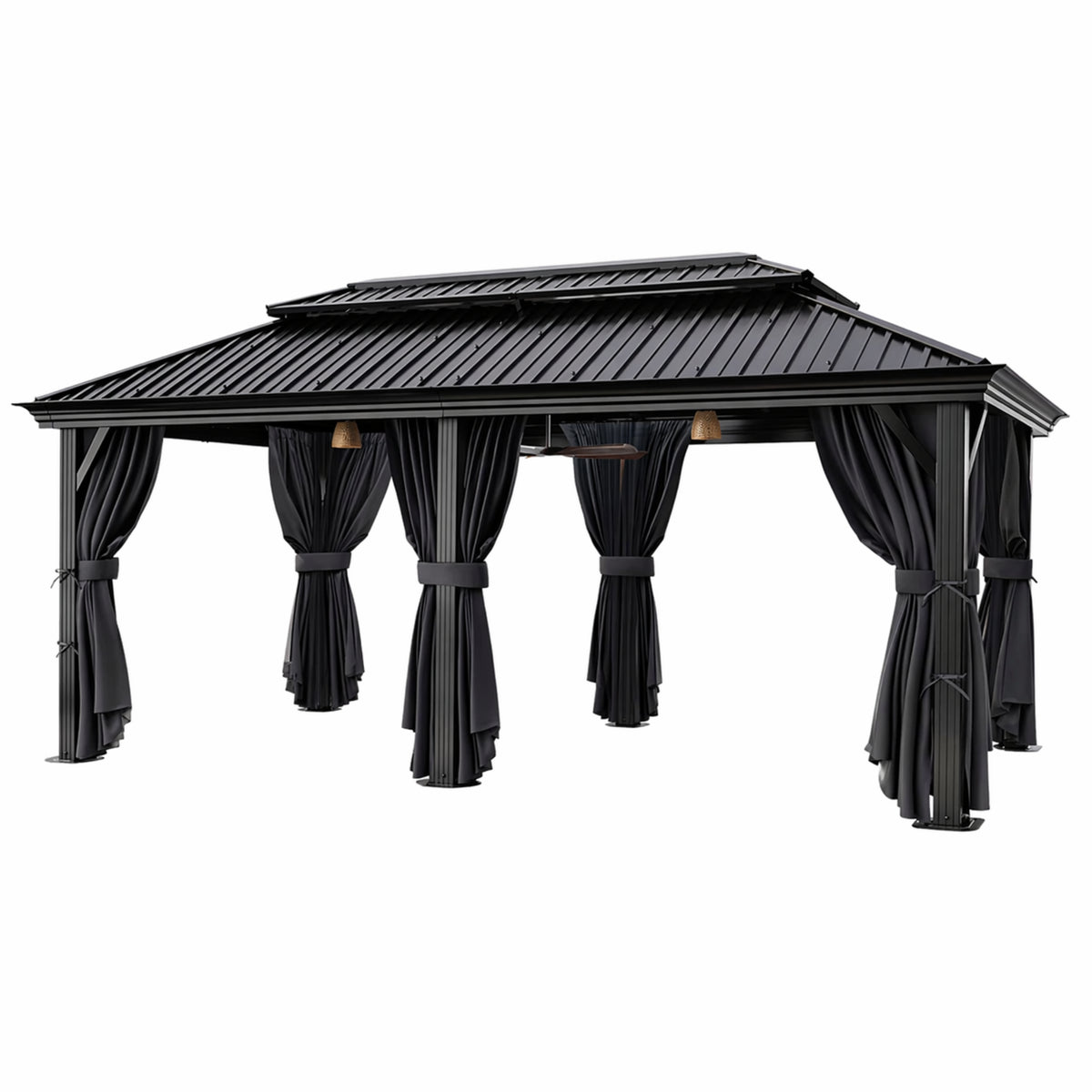 12×20 Hardtop Gazebo with Metal Roof, Heavy Duty Galvanized Steel Gazebo with Reinforced Aluminum Frame, Flame-Resistant Curtain