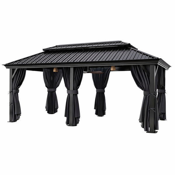 12×20 Hardtop Gazebo with Metal Roof, Heavy Duty Galvanized Steel Gazebo with Reinforced Aluminum Frame, Flame-Resistant Curtain