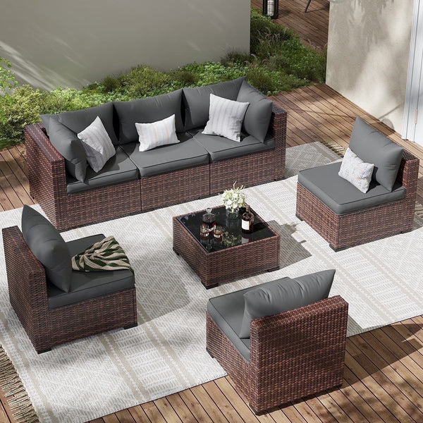 Patio Furniture Set, Outdoor Patio Furniture Wicker Furniture Couch Set, 7 Pieces Outdoor Sectional Sofa, Patio Furniture Set, Outdoor Patio Set for Home Furniture (Grey)
