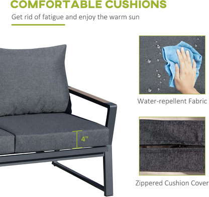 4 Piece Patio Furniture Set, Aluminum Conversation Set, Dark Grey