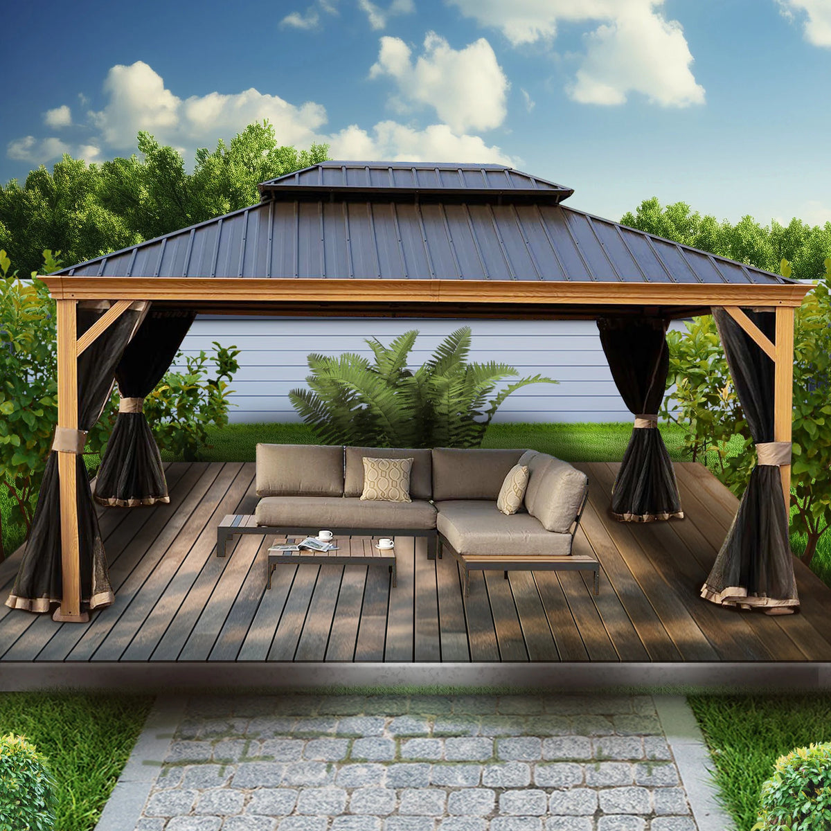 Apollo 12-Ft X 12-Ft Hardtop Roof Aluminum Gazebo (Screen Included)