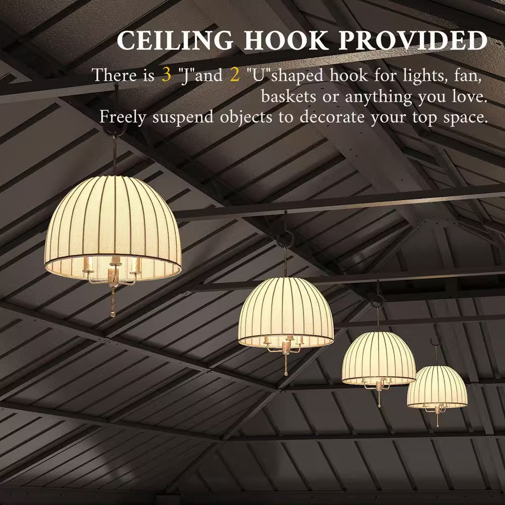 14 Ft. X 22 Ft. Double Galvanized Steel Roof Aluminum Wood-Looking Frame Outdoor Patio Hardtop Gazeb