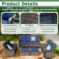 Patio Furniture Set 6-Piece Outdoor Patio Conversation Set with Blue Cushions Lawn Furniture