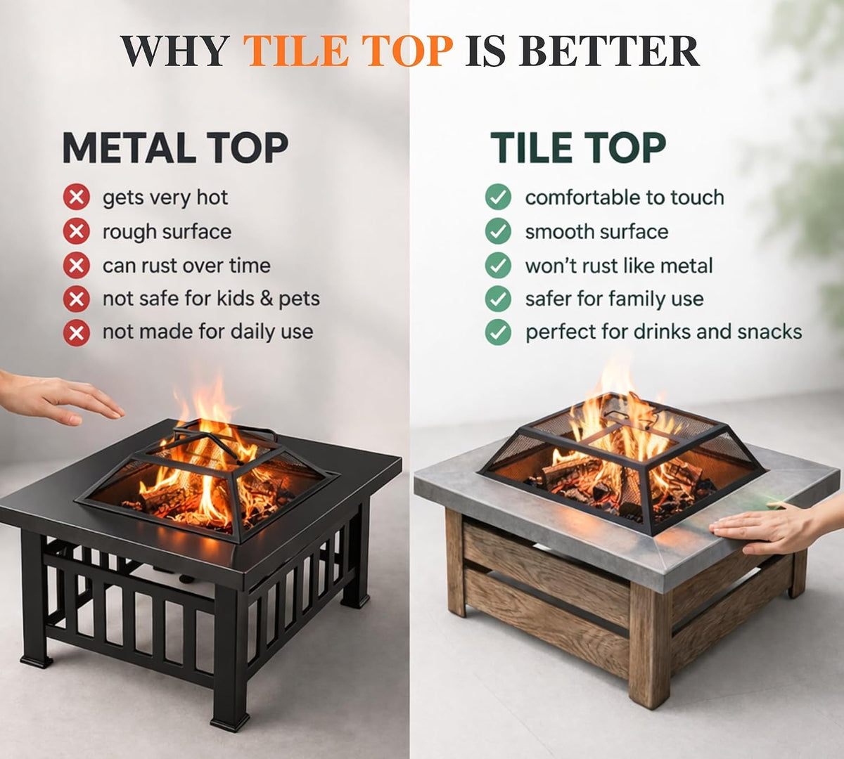 34" Wood Burning Fire Pit, Outdoor Fire Pit Table for Patio Backyard Garden, Large Square Fire Pit for Outside, Metal Firepit with Removable Lid, Mesh Cover, Poker