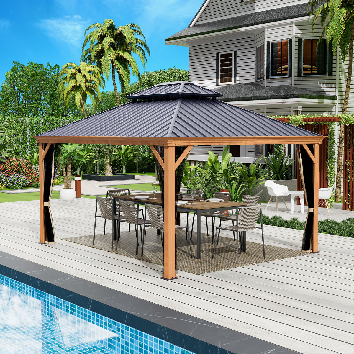 Apollo 12-Ft X 12-Ft Hardtop Roof Aluminum Gazebo (Screen Included)