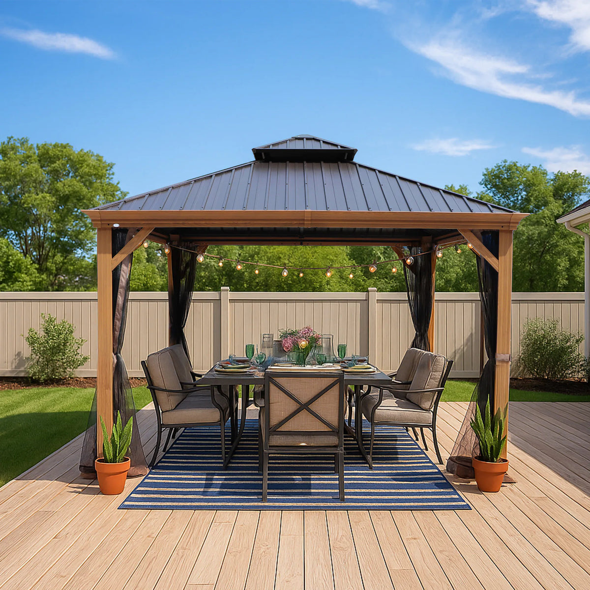Apollo 12-Ft X 12-Ft Hardtop Roof Aluminum Gazebo (Screen Included)
