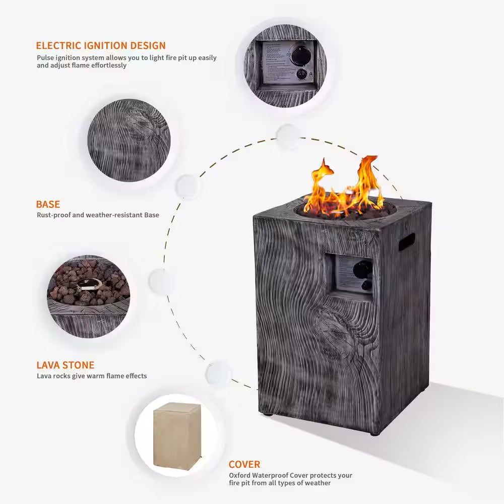 Outdoor Propane Fire Pit, 30000 BTU Column Propane Fire Pit, Wood-Look Surface