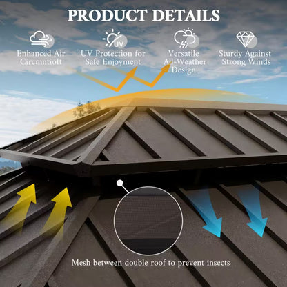 14 Ft. X 22 Ft. Double Galvanized Steel Roof Aluminum Wood-Looking Frame Outdoor Patio Hardtop Gazeb
