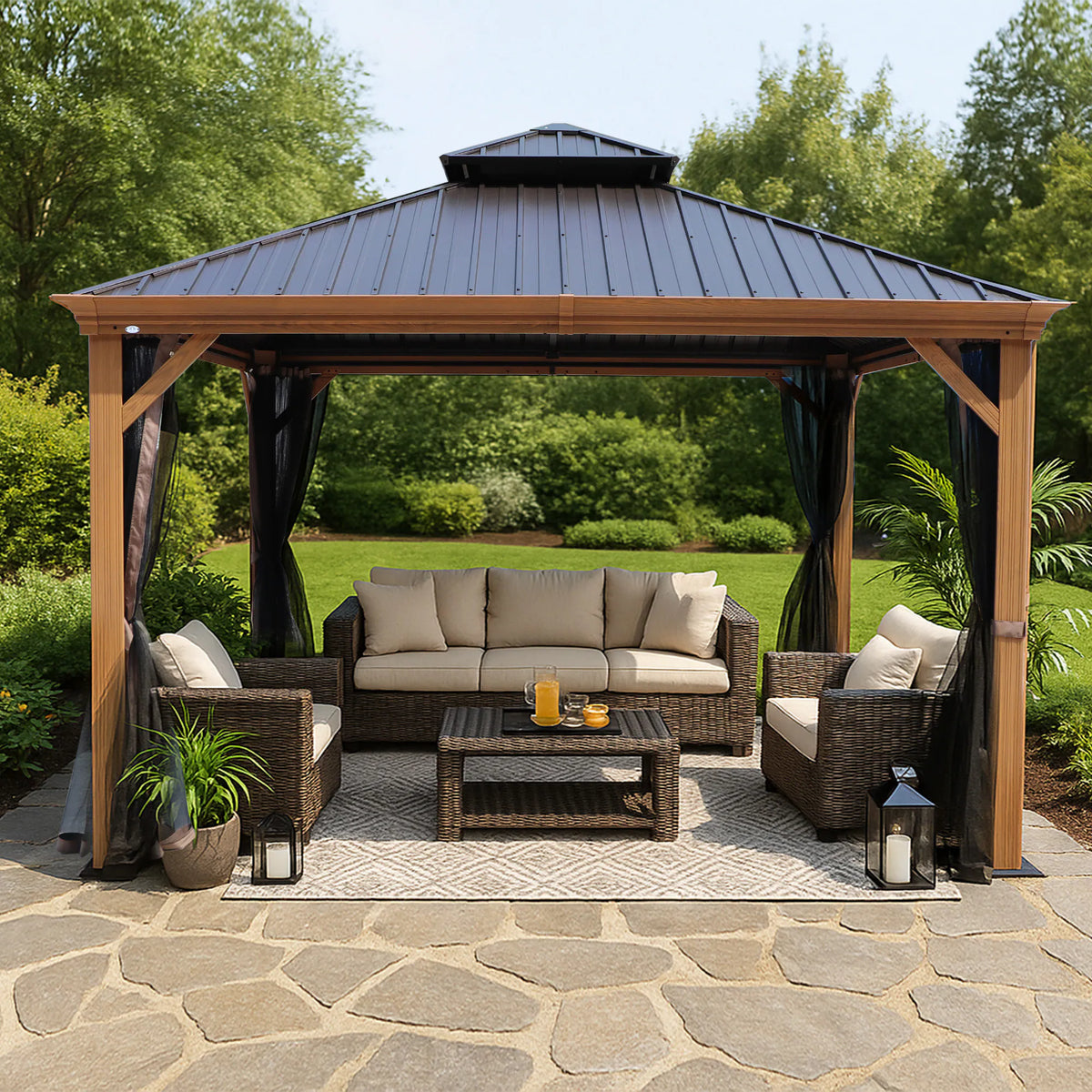 Apollo 12-Ft X 12-Ft Hardtop Roof Aluminum Gazebo (Screen Included)