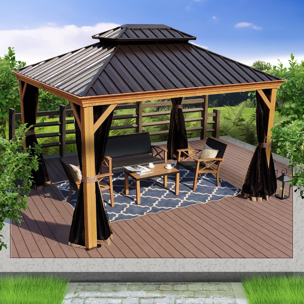 Apollo 12-Ft X 12-Ft Hardtop Roof Aluminum Gazebo (Screen Included)