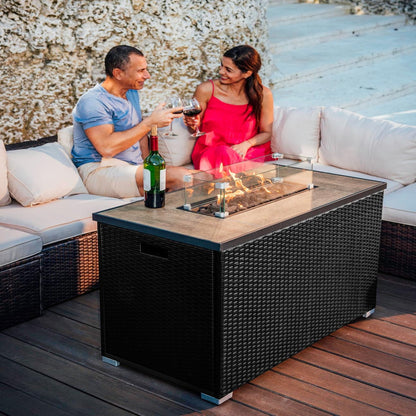 43 Inch Fire Pit for Outdoor - 50,000 BTU Outdoor Propane Fire Pit Table with Lid, Rain Cover & Lava Rocks - Patio Fire Pit Table with Tempered Glass for Backyard Gatherings - Black