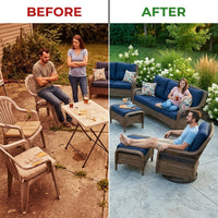 Patio Conversation Set Built for Outdoor Living, 6-Piece Seating, Steel Frame, High-Density Cushions — Before & After