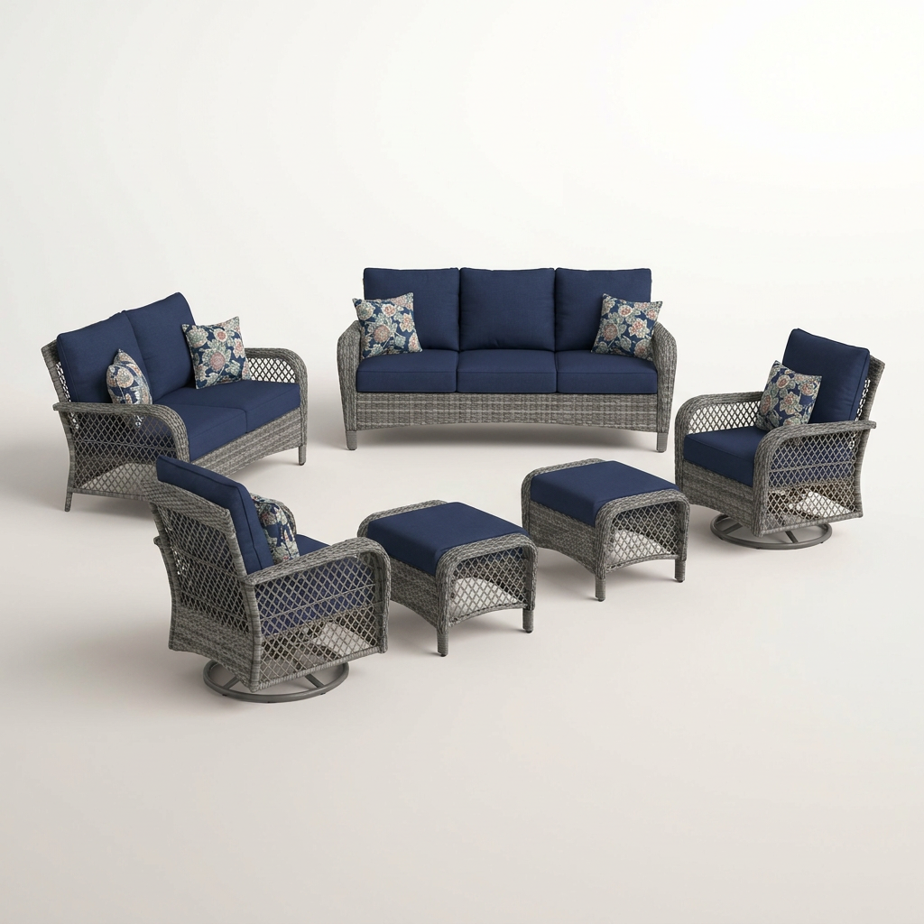 Patio Conversation Set Built for Outdoor Living, 6-Piece Seating, Steel Frame, High-Density Cushions — Studio Shot