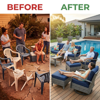 Patio Furniture Set 6-Piece Outdoor Patio Conversation Set with Blue Cushions Lawn Furniture — Before & After