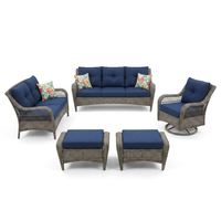 Patio Furniture Set 6-Piece Outdoor Patio Conversation Set with Blue Cushions Lawn Furniture — Studio Shot