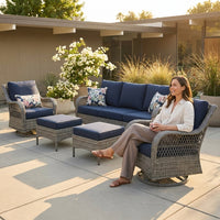 Patio Furniture Set 6-Piece Outdoor Patio Conversation Set with Blue Cushions Lawn Furniture — Lifestyle