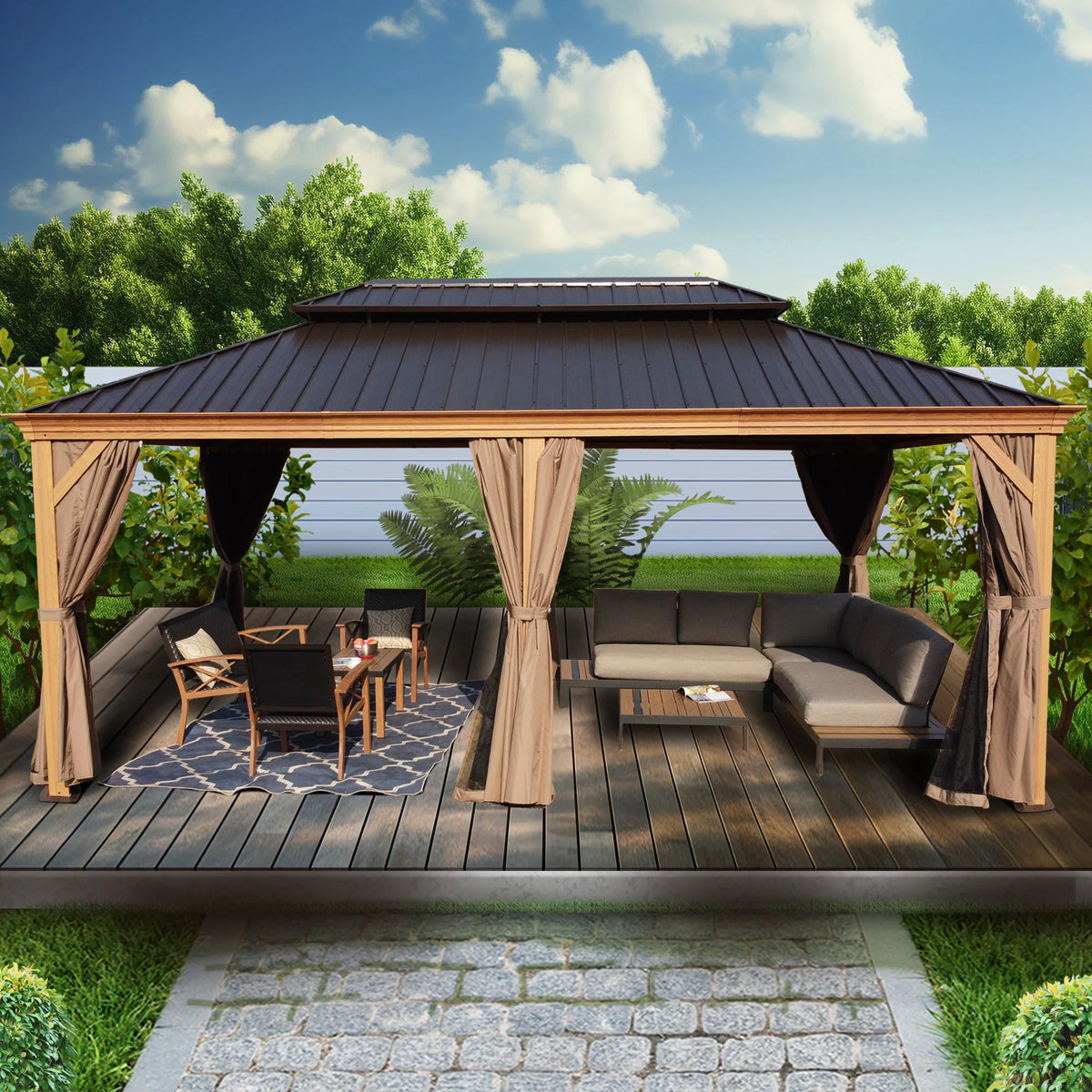 Apollo 12-Ft X 12-Ft Hardtop Roof Aluminum Gazebo (Screen Included)