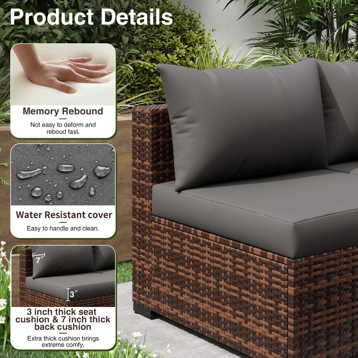 Patio Furniture Set, Outdoor Patio Furniture Wicker Furniture Couch Set, 7 Pieces Outdoor Sectional Sofa, Patio Furniture Set, Outdoor Patio Set for Home Furniture (Grey)