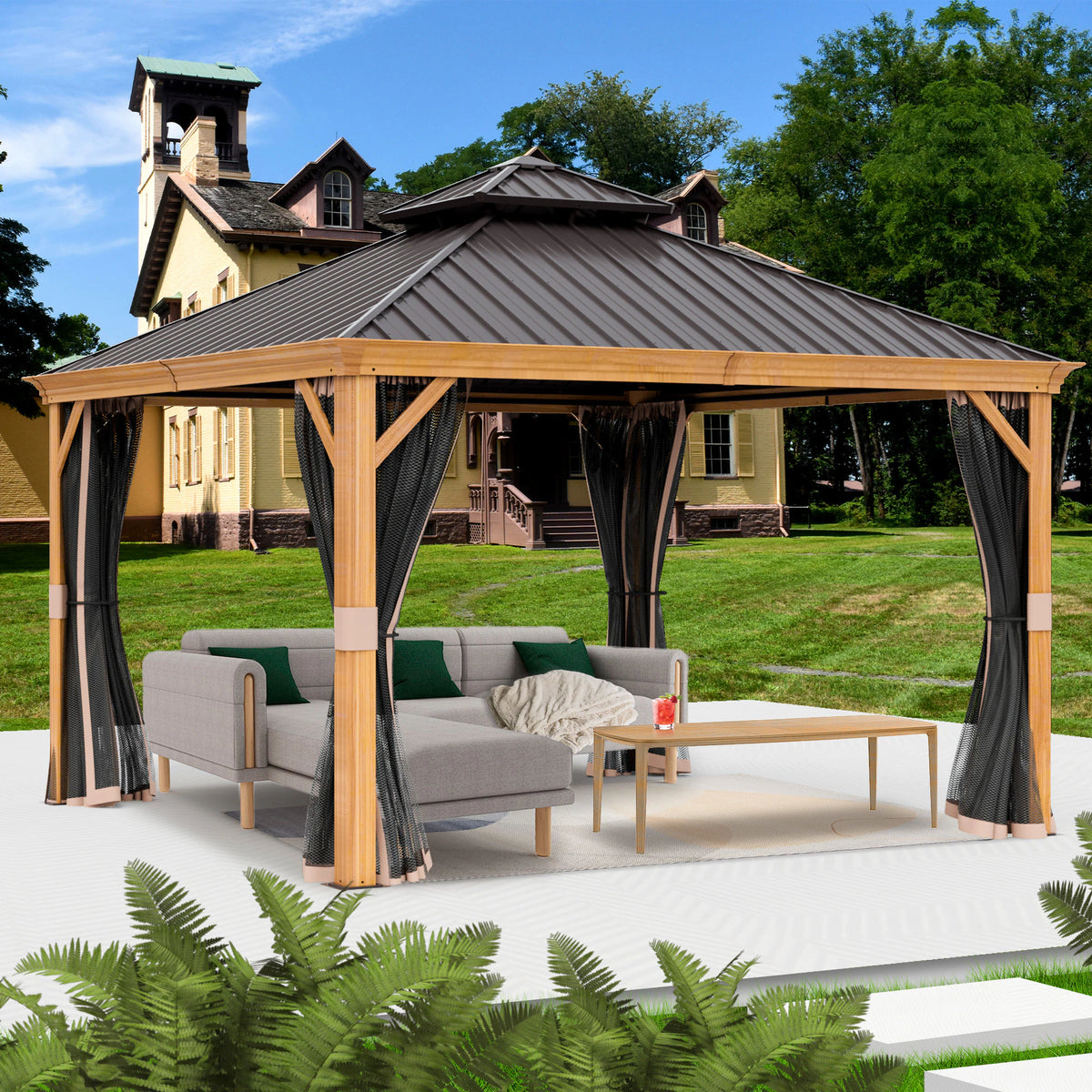 Apollo 12-Ft X 12-Ft Hardtop Roof Aluminum Gazebo (Screen Included)