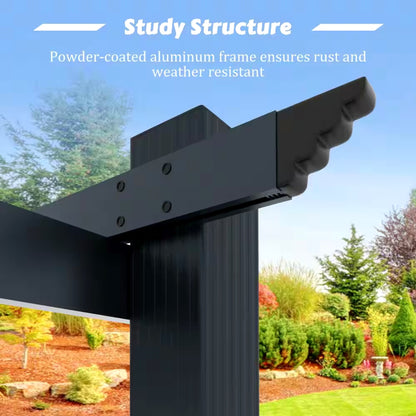 10 Ft. W X 10 Ft. D Aluminum Pergola Outdoor with Dark Gray Retractable Canopy