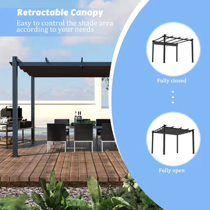 10 Ft. W X 10 Ft. D Aluminum Pergola Outdoor with Dark Gray Retractable Canopy