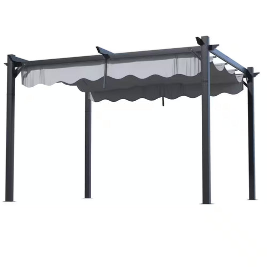 10 Ft. W X 12 Ft. D Gray Outdoor Patio Pergola with Retractable Sun Shade Canopy Cover