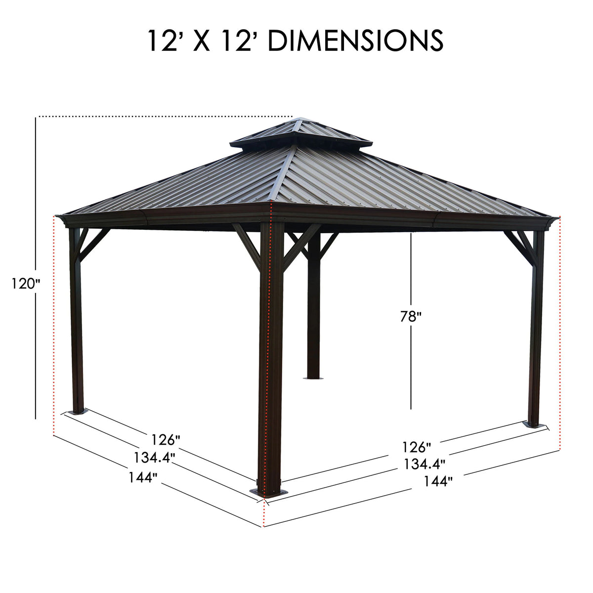 Apollo 12-Ft X 12-Ft Hardtop Roof Aluminum Gazebo (Screen Included)