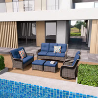 Patio Furniture Set 6-Piece Outdoor Patio Conversation Set with Blue Cushions Lawn Furniture