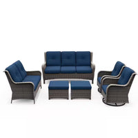 Patio Furniture Set 6-Piece Outdoor Patio Conversation Set with Blue Cushions Lawn Furniture