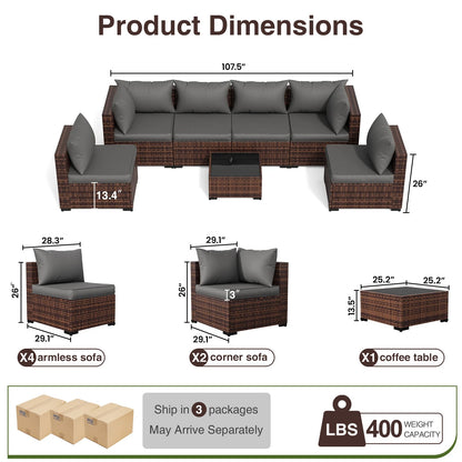Patio Furniture Set, Outdoor Patio Furniture Wicker Furniture Couch Set, 7 Pieces Outdoor Sectional Sofa, Patio Furniture Set, Outdoor Patio Set for Home Furniture (Grey)