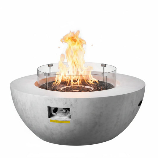 Propane Fire Pit, Outdoor Concrete Gas Fire Pit, 39 in Tabletop with Lava Rocks, Lid,Rain Cover,Adjust Flame Height Camping Firepit for Heating, Lighting, 50000 BTU