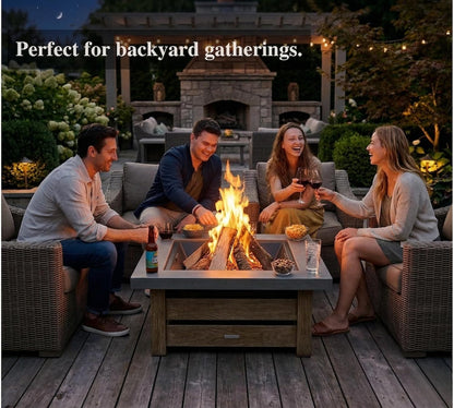 34" Wood Burning Fire Pit, Outdoor Fire Pit Table for Patio Backyard Garden, Large Square Fire Pit for Outside, Metal Firepit with Removable Lid, Mesh Cover, Poker