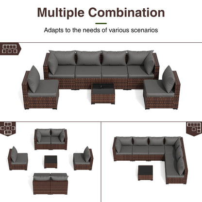 Patio Furniture Set, Outdoor Patio Furniture Wicker Furniture Couch Set, 7 Pieces Outdoor Sectional Sofa, Patio Furniture Set, Outdoor Patio Set for Home Furniture (Grey)