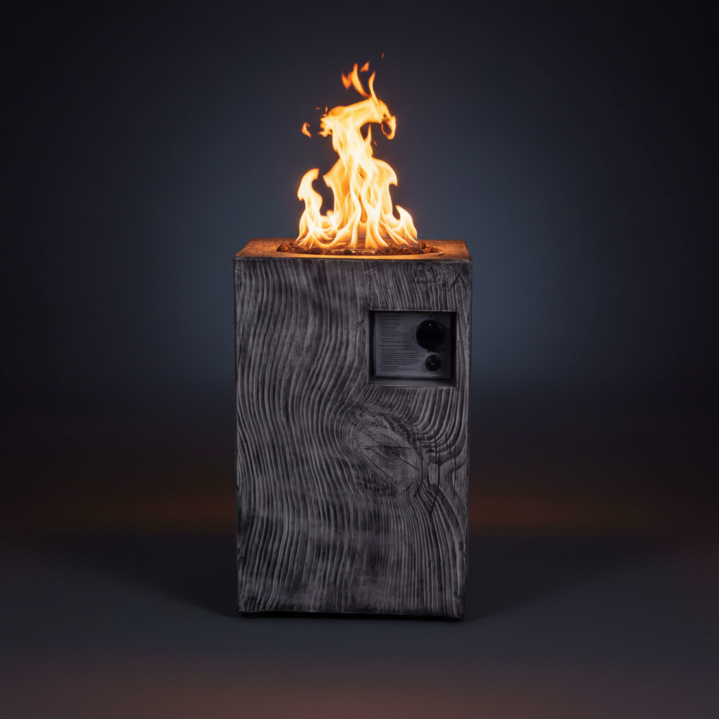 Outdoor Propane Fire Pit, 30000 BTU Column Propane Fire Pit, Wood-Look Surface