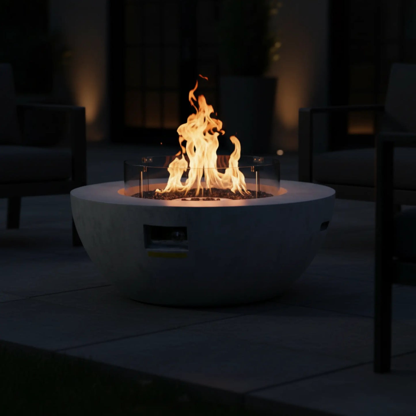 Propane Fire Pit, Outdoor Concrete Gas Fire Pit, 39 in Tabletop with Lava Rocks, Lid,Rain Cover,Adjust Flame Height Camping Firepit for Heating, Lighting, 50000 BTU