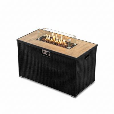 43 Inch Fire Pit for Outdoor - 50,000 BTU Outdoor Propane Fire Pit Table with Lid, Rain Cover & Lava Rocks - Patio Fire Pit Table with Tempered Glass for Backyard Gatherings - Black