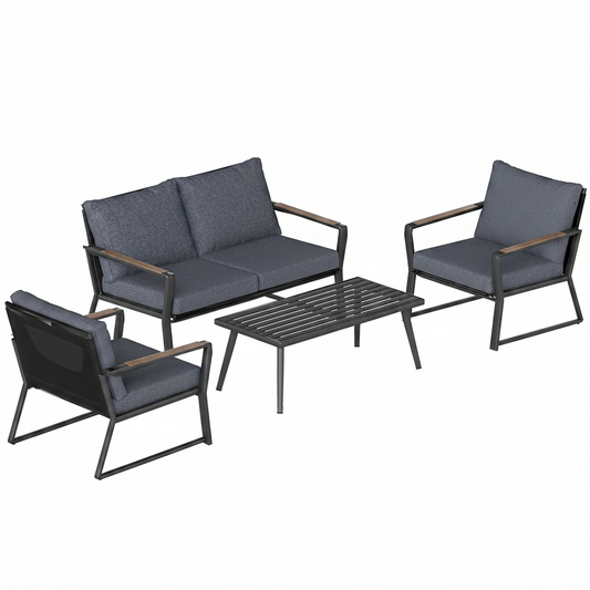 4 Piece Patio Furniture Set, Aluminum Conversation Set, Dark Grey