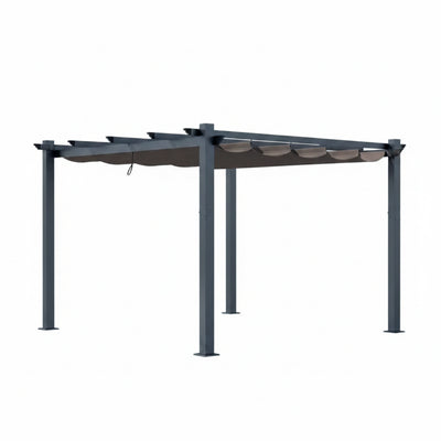 10 Ft. W X 10 Ft. D Aluminum Pergola Outdoor with Dark Gray Retractable Canopy