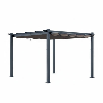 10 Ft. W X 10 Ft. D Aluminum Pergola Outdoor with Dark Gray Retractable Canopy