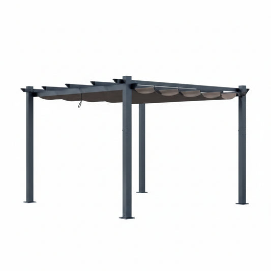 10 Ft. W X 10 Ft. D Aluminum Pergola Outdoor with Dark Gray Retractable Canopy