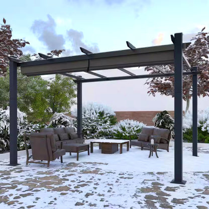 16 Ft. W X 12 Ft. D Aluminum Pergola Outdoor with Dark Gray Retractable Canopy